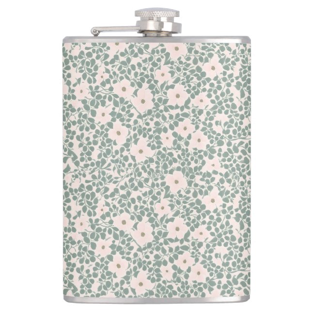 Sage Green Ditsy Floral Pattern Flask (Front)