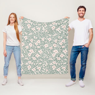 Sage Green Ditsy Floral Pattern Fleece Blanket