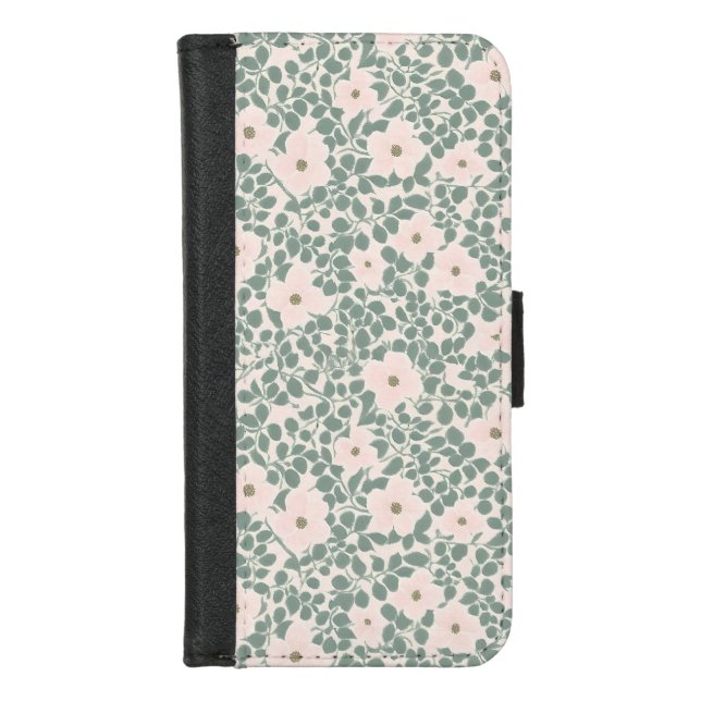 Sage Green Ditsy Floral Pattern iPhone Wallet Case (Front)