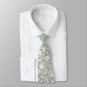 Sage Green Ditsy Floral Pattern Neck Tie