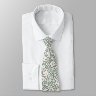 Sage Green Ditsy Floral Pattern Neck Tie