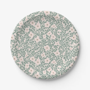 Sage Green Ditsy Floral Pattern Paper Plates