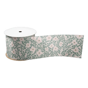 Sage Green Ditsy Floral Pattern Satin Ribbon