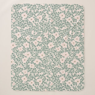 Sage Green Ditsy Floral Pattern Sherpa Blanket