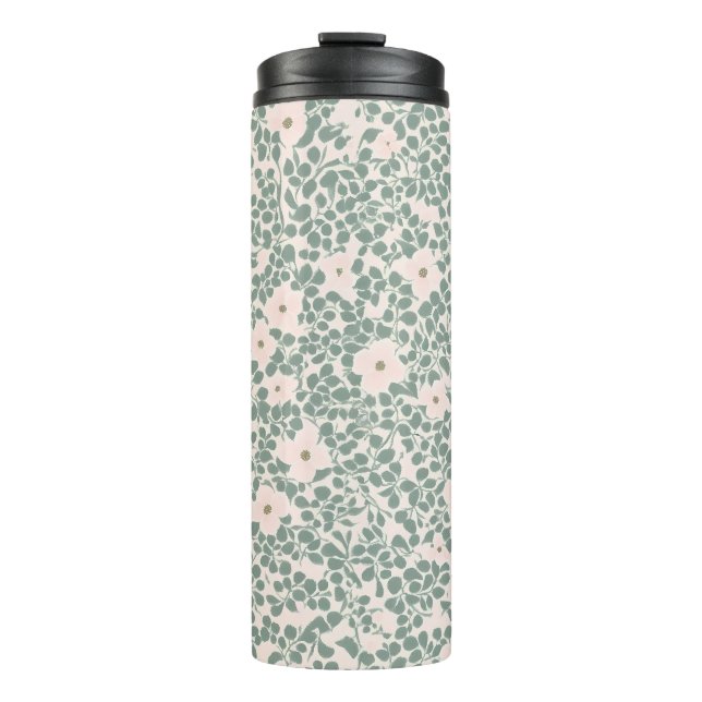 Sage Green Ditsy Floral Pattern Thermal Tumbler (Front)