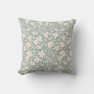 Sage Green Ditsy Floral Pattern Throw Pillow