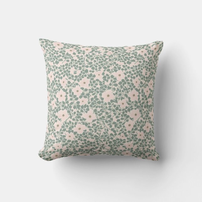 Sage Green Ditsy Floral Pattern Throw Pillow (Front)