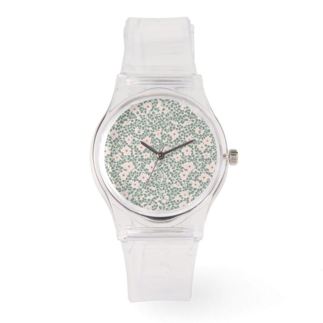 Sage Green Ditsy Floral Pattern Watch (Front)