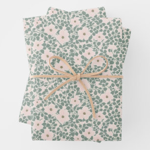 Sage Green Ditsy Floral Pattern Wrapping Paper Sheets