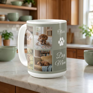 Sage Green Dog Mom Paw Print 8 Photos Custom Coffee Mug