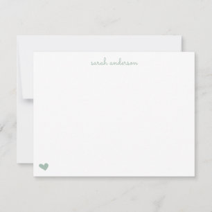 Sage Green Doodle Heart Personalized Stationery Note Card