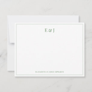 Sage Green Double Border Elegant Couple Initials Note Card