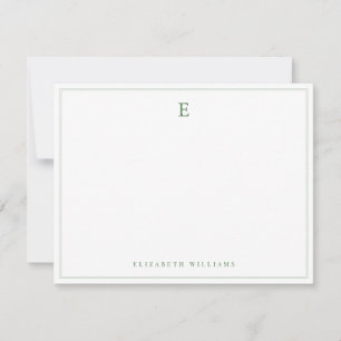 Sage Green Double Border Simple Elegant Monogram Note Card