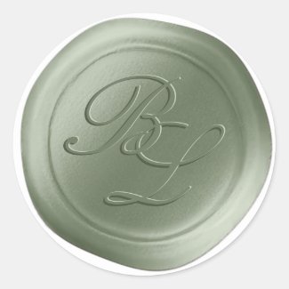 Sage Green Double Monogram Faux Wax Seal Stickers
