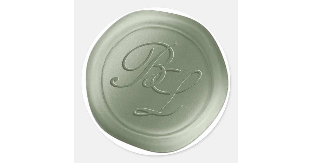 Sage Green Double Monogram Faux Wax Seal Stickers