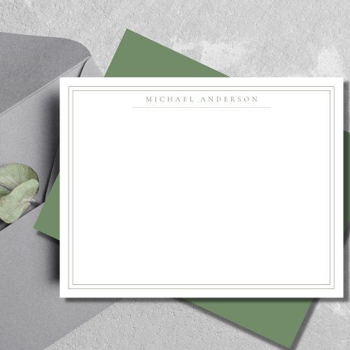 Sage Green Double Thin Border Correspondence  Note Card