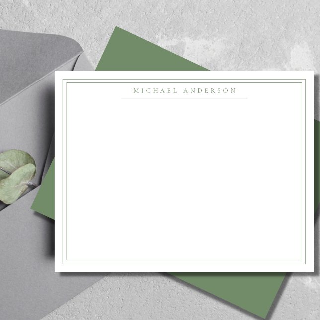 Sage Green Double Thin Border Correspondence  Note Card (Creator Uploaded)