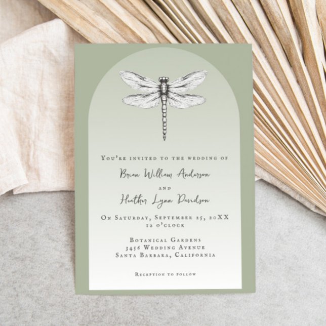 Sage Green Dragonfly Wedding Invitation (Sage Green Dragonfly Wedding Invitation)