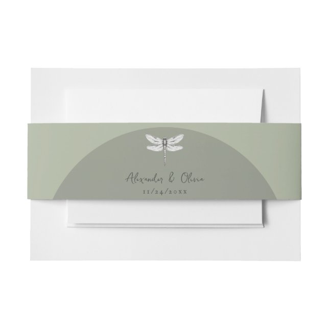 Sage Green Dragonfly Wedding Invitation Belly Band (Front Example)