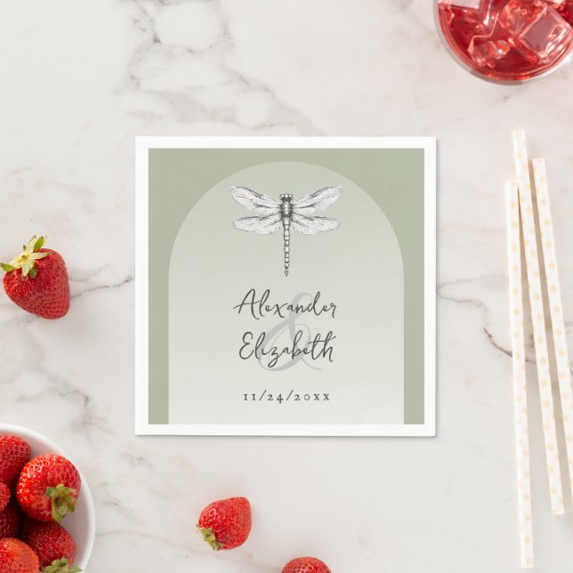 Sage Green Dragonfly Wedding Napkins (Insitu)