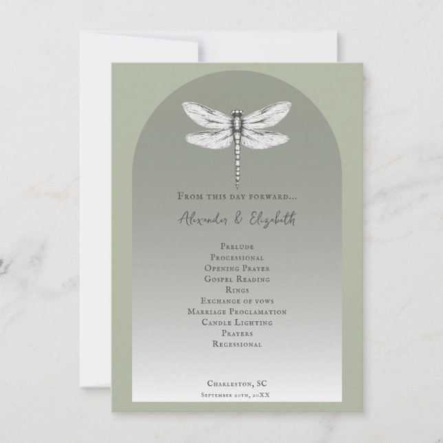 Sage Green Dragonfly Wedding Program (Front)