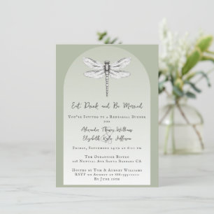 Sage Green Dragonfly Wedding Rehearsal Dinner Invitation