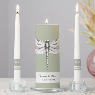 Sage Green Dragonfly Wedding Unity Candle Set
