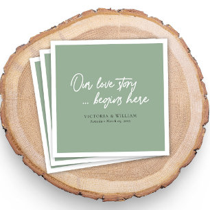 Sage Green Dreams: Enchanting Script Wedding Napkins