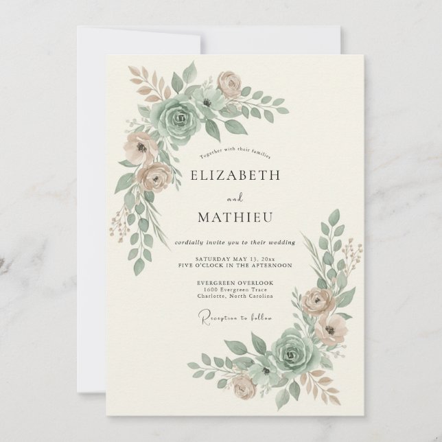 Sage Green Dreamy Blossom Wedding Invitation (Front)