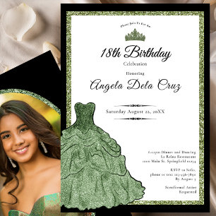 Sage Green Dress and Tiara 18th Birthday Debut Invitation
