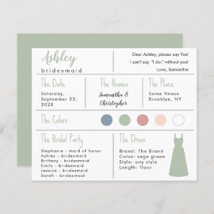 Sage Green Dress Color Bridesmaid Information Card