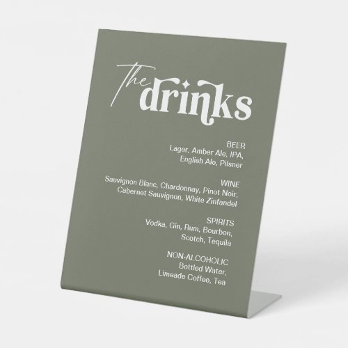 Sage Green Drink Wedding Bar Menu Pedestal Sign