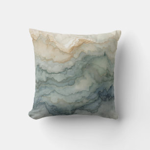 Sage Green Dusty Blue Beige Abstract Waves 16" Throw Pillow
