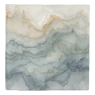 Sage Green Dusty Blue Beige Abstract Waves Duvet Cover