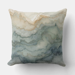 Sage Green Dusty Blue Beige Abstract Waves Throw Pillow