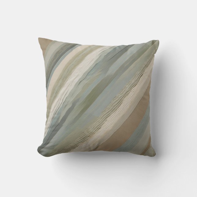 Sage Green Dusty Blue Beige Cream Abstract 16" Throw Pillow (Front)