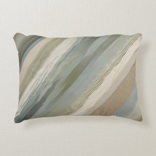 Sage Green Dusty Blue Beige Cream Abstract Stripe Accent Pillow