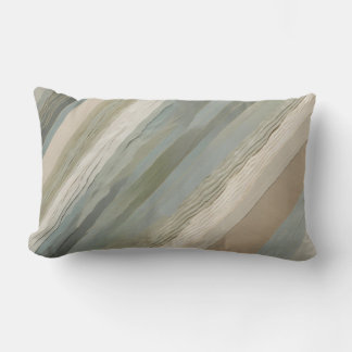 Sage Green Dusty Blue Beige Cream Abstract Stripe Lumbar Pillow
