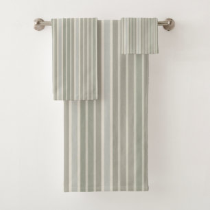 Sage Green Dusty Blue Taupe Gray Farmhouse Stripe  Bath Towel Set
