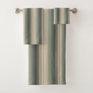 Sage Green Dusty Blue Taupe Gray Farmhouse Stripe Bath Towel Set