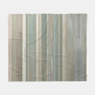 Sage Green Dusty Blue Taupe Gray Farmhouse Stripe Fleece Blanket