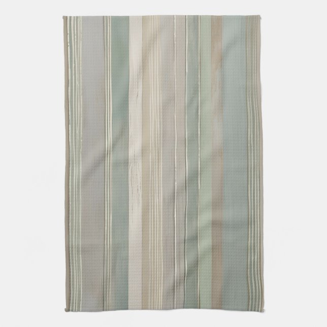 Sage Green Dusty Blue Taupe Gray Farmhouse Stripe Kitchen Towel (Vertical)
