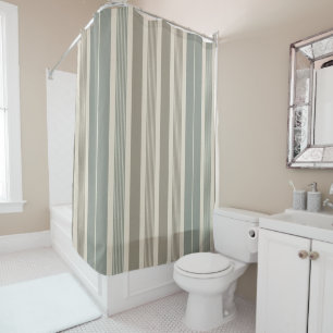 Sage Green Dusty Blue Taupe Gray Farmhouse Stripe Shower Curtain