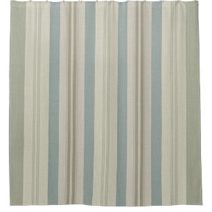 Sage Green Dusty Blue Taupe Gray Farmhouse Stripe Shower Curtain