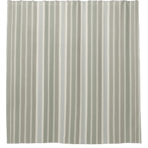 Sage Green Dusty Blue Taupe Gray Farmhouse Stripe Shower Curtain