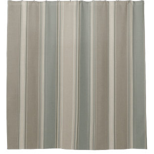 Sage Green Dusty Blue Taupe Gray Farmhouse Stripe Shower Curtain