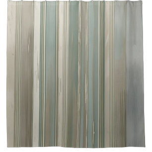Sage Green Dusty Blue Taupe Gray Farmhouse Stripe Shower Curtain
