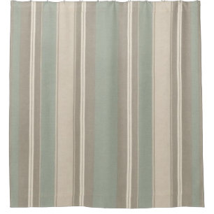 Sage Green Dusty Blue Taupe Gray Farmhouse Stripe Shower Curtain