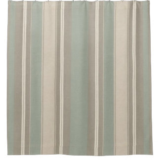 Sage Green Dusty Blue Taupe Gray Farmhouse Stripe  Shower Curtain