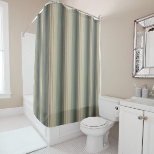 Sage Green Dusty Blue Taupe Gray Farmhouse Stripe Shower Curtain